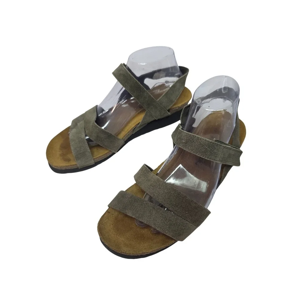 Naot Kayla Olive Green Suede Platform Wedge Sandals EU 42 US 11 Comfy Hippie